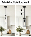 SeeU 2-Pack Black Pendant Light Kitchen Island, Crackle Glass Light Fixture with adjustable metal down rod.