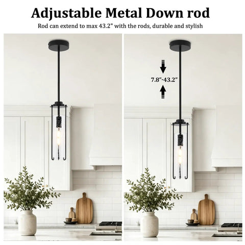SeeU 2-Pack Black Pendant Light Kitchen Island, Crackle Glass Light Fixture with adjustable metal down rod.