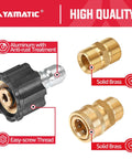 YAMATIC pressure washer quick-connect adapter set; M22 to 3/8 in fittings, solid brass, aluminum anti-rust, 5 pcs