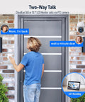 Person using Wireless 4K Security Camera System With Monitor, 10X Zoom Dual Lens Outdoor Indoor Surveillance Kit With Night Vision.