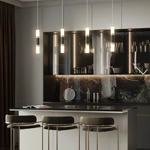 Dope Modern Kitchen Island Pendant Lights Set of 3 Dimmable LED Black and Gold Mini Pendant Fixtures in kitchen setting