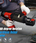 Loschen Cordless Rebar Cutter With 360 Degree Rotation, Portable Electric Hydraulic Saw For 4Mm To 20Mm Steel Rods in use. Handheld tool cutting rebar.