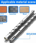10-piece SDS Plus drill bit set, carbide tipped for concrete, brick, tile; diameters 3/16, 1/4, 5/16, 3/8, 1/2 in.