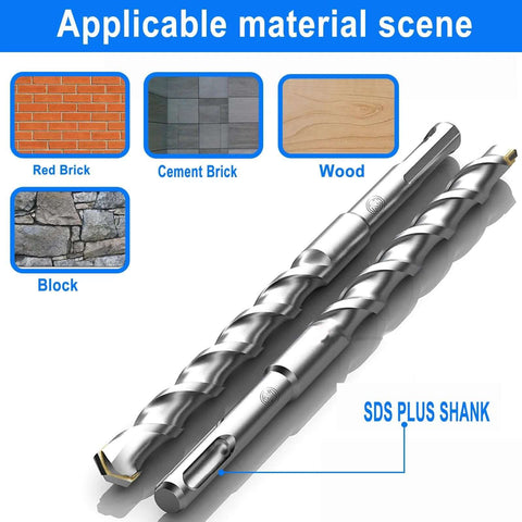 10-piece SDS Plus drill bit set, carbide tipped for concrete, brick, tile; diameters 3/16, 1/4, 5/16, 3/8, 1/2 in.