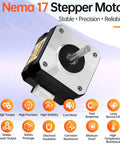 Nema 17 stepper motor, 3-pack, front view, silver faceplate with black body and 4-lead cable