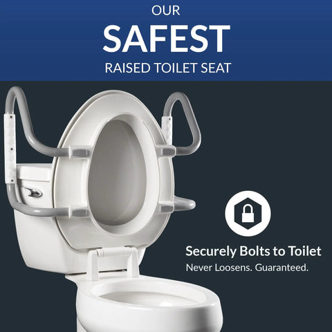 3 Inch Raised Toilet Seat With Grippy Handles For Easy Sitting And Standing, Heavy Duty Construction With Secure Hinges.