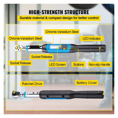 Professional Digital Torque Wrench With 3/8-Inch Bidirectional Ratchet Head For Precision Bicycle Repair And Mechanical Work Adjustable Range Up To 85 Nm Includes Seven Sockets For Accurate Tightening And Loosening Tasks With Easy To Read Display And