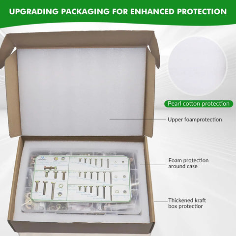 1020Pcs Metric Hex Bolt And Nylon Locknut Assortment Kit Packed With Grade 8.8 Alloy Steel And Zinc Galvanized Washers For Automotive Repair Tooling Jigs in foam-protected packaging.