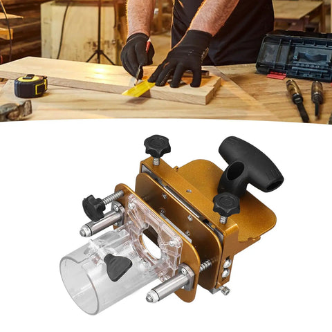 Real Deal 2 In 1 Mortising Jig For Wood Router makes cutting slots and tenons easy, showing stainless steel guide detail.