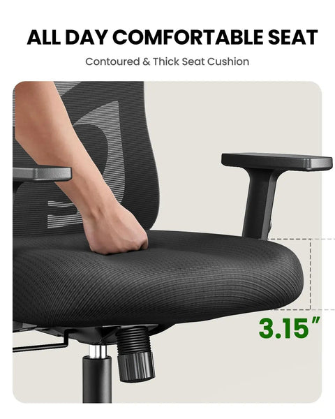 Ergonomic Office Chair With Lumbar Support And 2D Headrest Adjustable Armrests Contoured Seat Cushion Swivel Desk Chair On Wheels