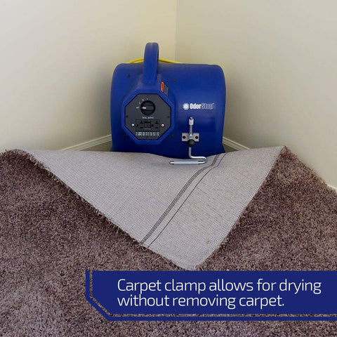 Heavy Duty Air Mover And Carpet Dryer With Three Quarter HP Motor Delivers 2800 CFM And Durable Housing, showing carpet clamp