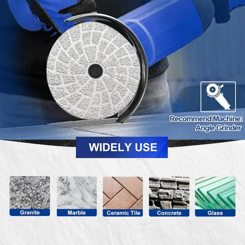 Grinding disc on angle grinder with 4 Inch Diamond Grinding Pads For Concrete Granite Marble Stone Set Of 2 Pieces Dry And Wet Polishing