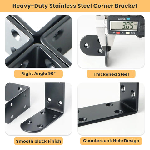 Solid As A Rock Heavy Duty L Brackets Quick Fix Corner Supports Stainless Steel, showing right angle and thickened steel design.