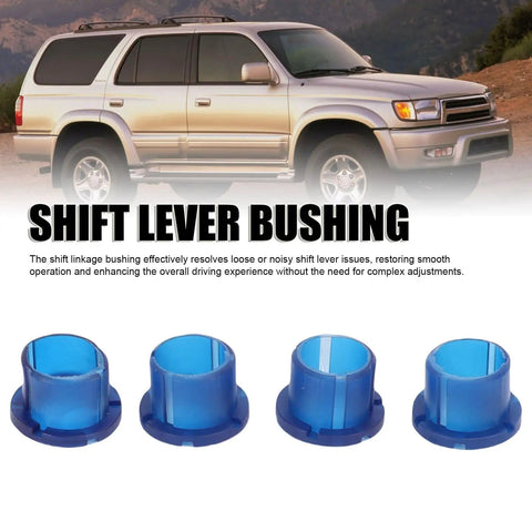 Shift Linkage Bushing Kit Four Pack for Manual Transmission Gear Shifter Linkage Repair Set Replacement Bushings for Camry 1983 and Up Durable Easy Install Parts for Smooth Shifting, blue bushings.