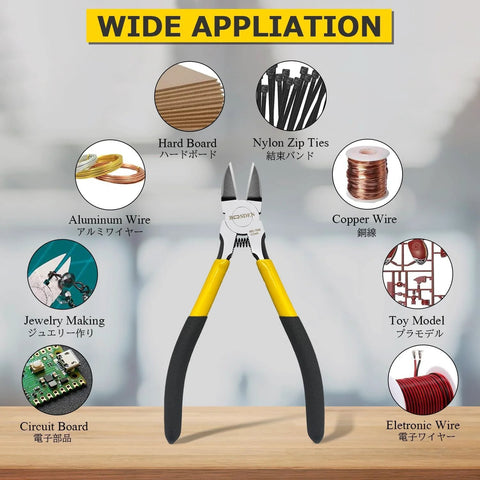 Boosden 6.5-inch side cutters with yellow/black grips, spring-loaded flush cutter for jewelry making