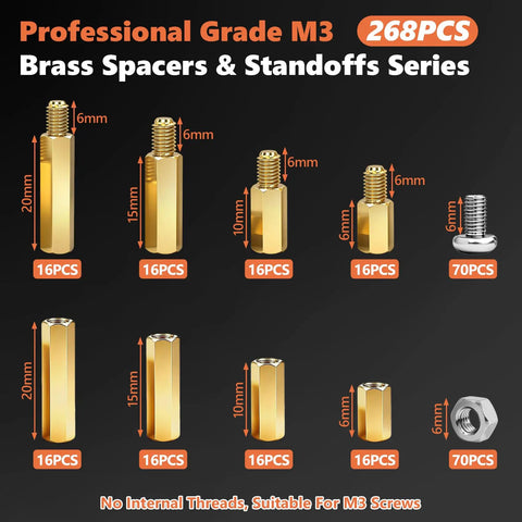 686 Piece Motherboard Standoffs And Spacers Kit M3 Brass And Black Nylon Hex Standoffs And Nuts For PC Building Raspberry Pi Drone PCB Projects Computer Hardware, 268pcs set