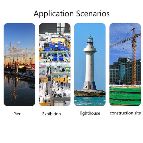 Application scenarios for Beefy Outdoor Disconnect Switch Box 440V 63A 3P including pier, exhibition, lighthouse, construction site.