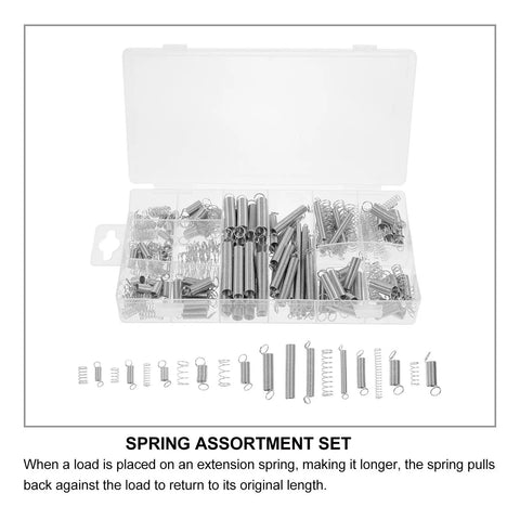 Cabilock 200 Piece Steel Compression And Extension Springs Assortment Kit For Heavy Duty Industrial Repairs Mechanical Maintenance And Auto Engines Rust Resistant Small Spring Set in clear organizer box