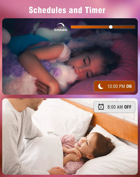 Child sleeping under dimmable lighting with scheduling feature of E17 Smart LED Light Bulbs 3 Pack with WiFi color changing.