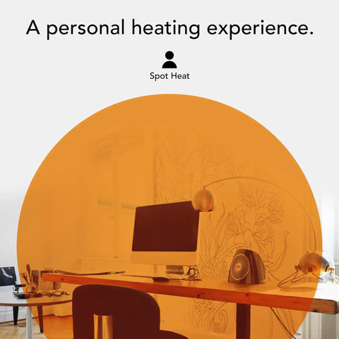 Compact Personal Space Heater With Vortex Heat Circulation on a desk in a small office setup