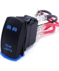 3 Pack Rocker Switch Kit With Laser Sasquatch Lighted Toggle, Blue LED Accent, rear view, wiring visible