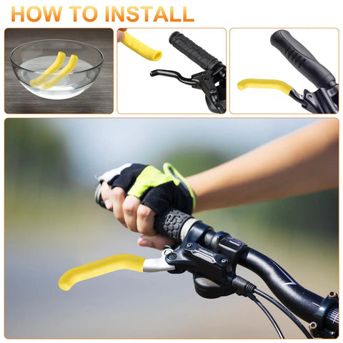 1 Pair Silicone Brake Lever Covers For Mountain And Road Bikes Grippy Anti Slip Protector Waterproof Lightweight Handlebar Sleeve Durable Levers Protection White installed on a bike