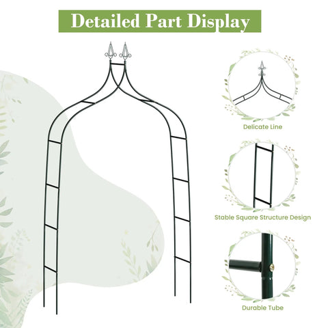 Image showing a sturdy metal garden arbor frame stand arch trellis for climbing plants and wedding backdrop outdoor decor in black coated finish.