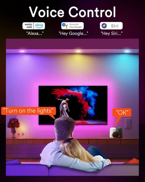 Smart LED Can Lights 5 To 6 Inch, WiFi Recessed RGB Color Changing Downlights used for voice control in modern living room