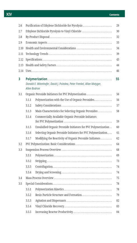 Table of contents from Vinyl Chemistry Mastery Second Edition A Practical Handbook On PVC From Monomer Manufacture To Polymerization