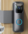 All Metal Anti Theft Doorbell Mount For Blink Video Doorbell 1st Gen Not For 2nd Gen No Drill Installation And Not Block Motion Sensor Bracket Gray Durable Stainless Steel Outer Cover With Anti Theft Screws shown installed on door.