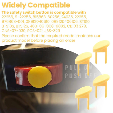 Rock Solid Replacement Safety Power Switch Key That Stops Sneaky Sudden Starts Cold And Keeps Your Table Saw Reset A Total Breeze For Every Weekend Warrior, close-up on compatible safety switch with yellow button.