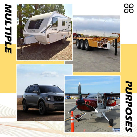 Beefy Heavy Duty Wheel Chocks For Trailers RVs Campers Trucks And Small Aircraft - Solid Rubber Block With 3 Reflective Strips, Durable