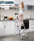 Aluminum Folding Ladder With Retractable Handgrip And Anti Slip Pedals For Kitchen Garage And Home Easy Fold Space Saving Sturdy Portable 330 Pound Capacity 4 Step Design in kitchen
