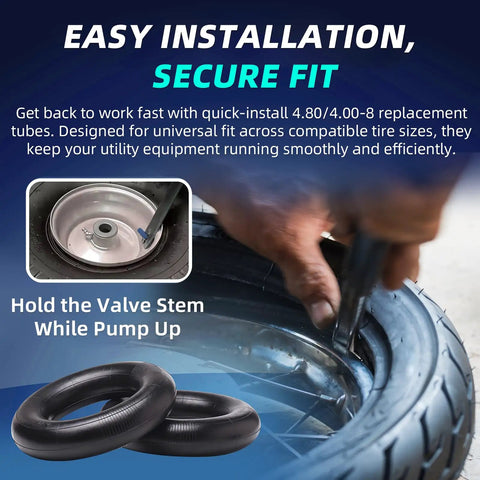 Heavy Duty Inner Tube For 4.80/4.00-8 Tires With TR-13 Straight Valve installation demonstration on a wheel