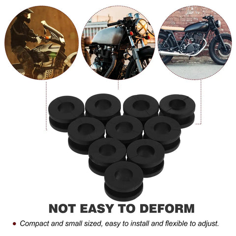 10 Pcs Motorcycle Rubber Grommet Replacement Kit With Easy Installation And Reusable Black Washers For Side Cover Accessories, Durable Gasket Set For Bike Maintenance, black rubber grommets stacked