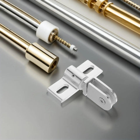 Built Tough Pivot Hinges For Frameless Glass Shower Doors With Upper And Lower Clamp Alloy Construction on metal surface