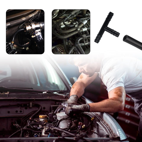 Mechanic using Six Size Silicone Vacuum Hose Kit With 4.9Ft Length And 64 Vacuum Line Connectors for engine repairs.