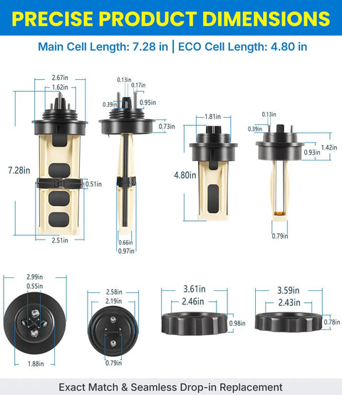 ECO Electrode Replacement Kit For Intex Krystal Clear Saltwater System dimensions and parts overview.
