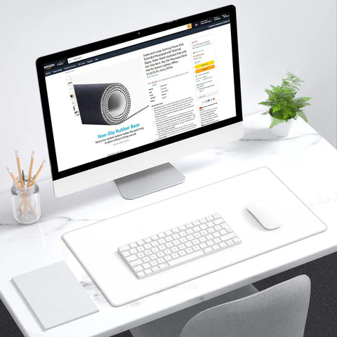 Extended Gaming Mouse Pad XL With Stitched Edges Waterproof Non Slip Desk Mat For Large Keyboard And Laptop Setup 23.6 x 11.8 Inches White Ideal For Gaming And Office Desks With Durable Smooth Surface