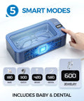 Heavy Hitter Ultrasonic Jewelry Cleaner With Triple Frequency Waves For Shiny Chains And Wristwatches Slick 316 Steel Tub with smart mode display.