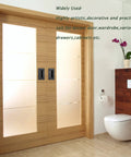 2 Pack Zinc Alloy Recessed Pull Handles For Cabinets And Containers, Black Finish on wooden sliding doors in a modern bathroom setting.
