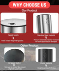 Comparison of salt and pepper grinder set features, showcasing speed switch and stainless steel material.