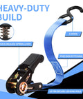 Beefy 1 Inch By 15 Foot Ratchet Tie Down Straps 1500 Lbs Break Strength 500 Lbs Working Load with S-hook and secure stitching