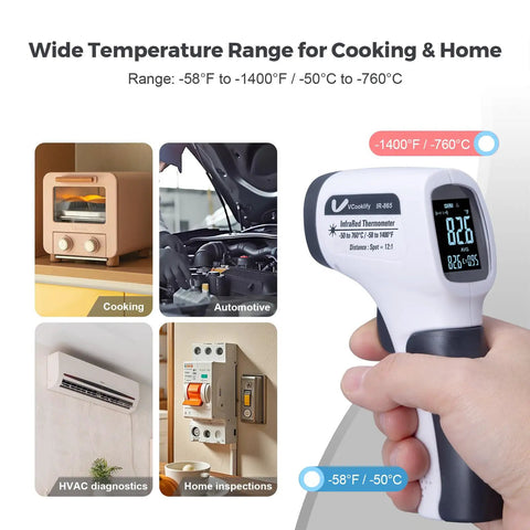 Infrared Temperature Gun For Meat And Auto Use With Adjustable Emissivity And High Low Alarms Digital Thermal Gun displayed in use