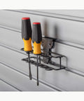 All Steel Screwdriver Rack For Slatwall Panels Built Tough And Holds Six Tools, Fits StoreWall And HandiWall, shown installed with tools