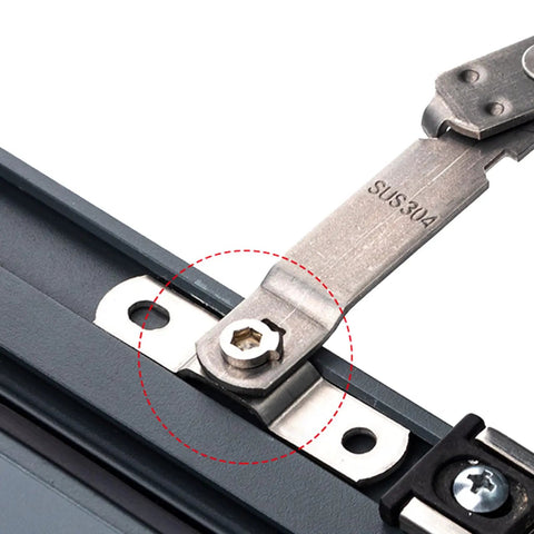 Close-up of Stainless Steel Window Restrictor Stopper For Your Pad Security Keeps Airflow And Light While Lockin Tight installed