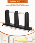 Closet Door Floor Guide Kit 4 Pack For 1-3/8 Inch Doors Universal Fit Keeps Sliding Doors Stable And Quiet On The Track With Durable Plastic Guides Two Mounting Options Includes 8 Screws With Anchors And 4 Adhesive Pads Black, image showing product size and components.