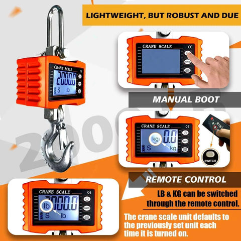 Beefy Digital Crane Scale With 1000 Kg Capacity 2200 Lb High Precision 0.2 Kg Increments Aluminum Case Remote Control CE Certified