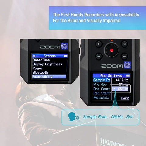 Essential Handheld Recorder For Musicians, Podcasters, And Filmmakers With Built-In X Y Mics, displayed with accessibility menus.