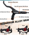Bucklos MTB hydraulic disc brake set; aluminum alloy levers, front 800mm, rear 1450mm hoses, fits 22.2mm bars
